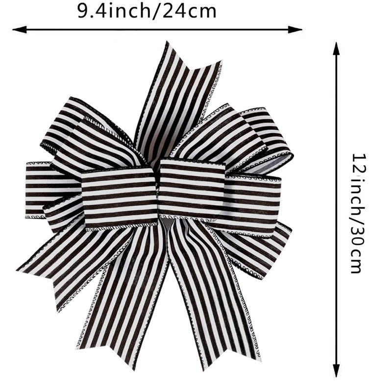 Hongsome 2 Pack Black White Stripe Halloween Fall Bows for Wreaths,12â€x9.4â€Black and White Christmas Decorations Bow for Gift Wrapping Tree Topper Wedding Holiday Birthday Party Wall Home Front Door - Image 2