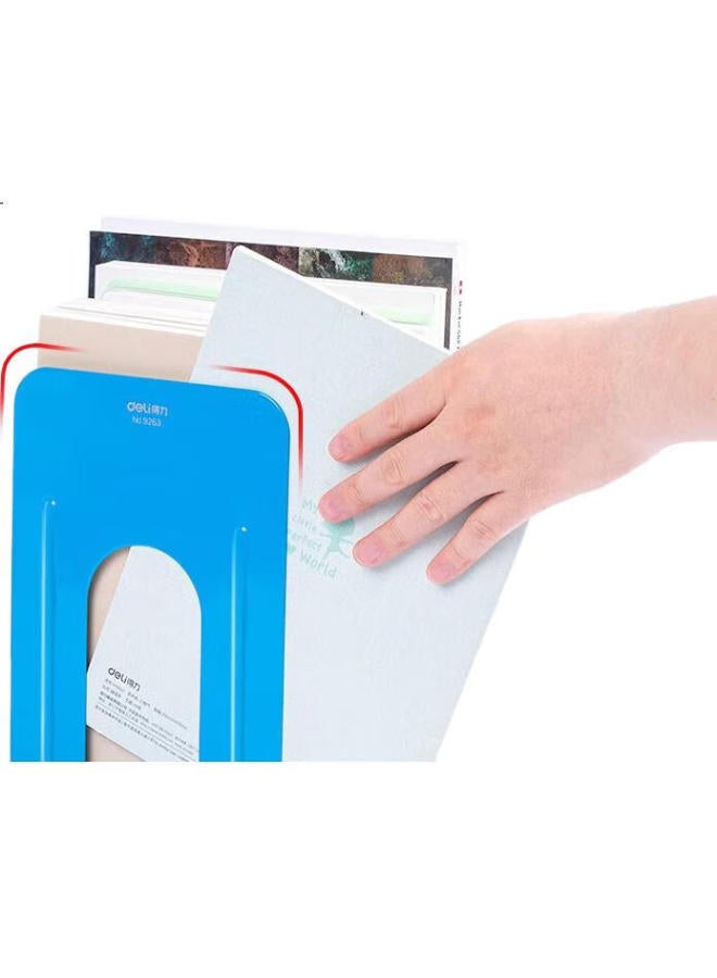 Deli 8.5-Inch (21Cm High) Metal Desktop Bookend Organizer Shelf, Book Holder, 2 Pieces/Office Study Supplies, Blue - Image 3