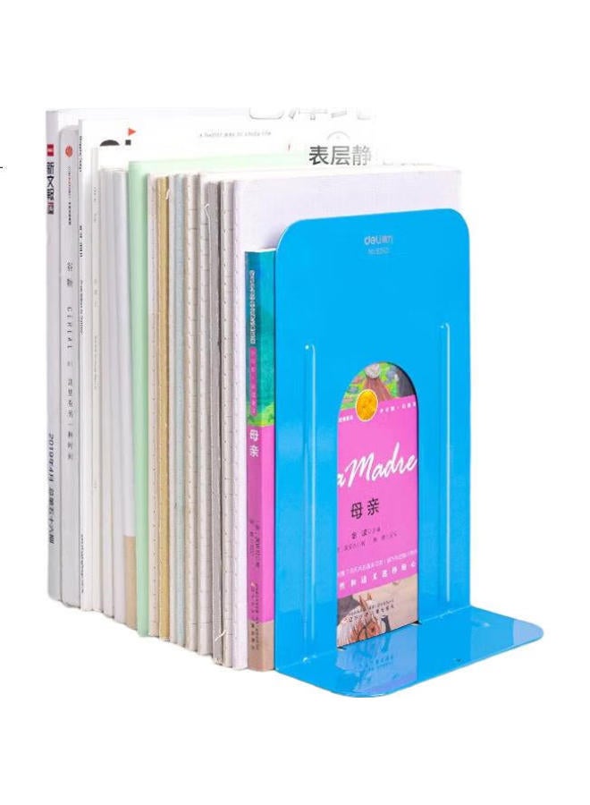 Deli 8.5-Inch (21Cm High) Metal Desktop Bookend Organizer Shelf, Book Holder, 2 Pieces/Office Study Supplies, Blue - Image 1