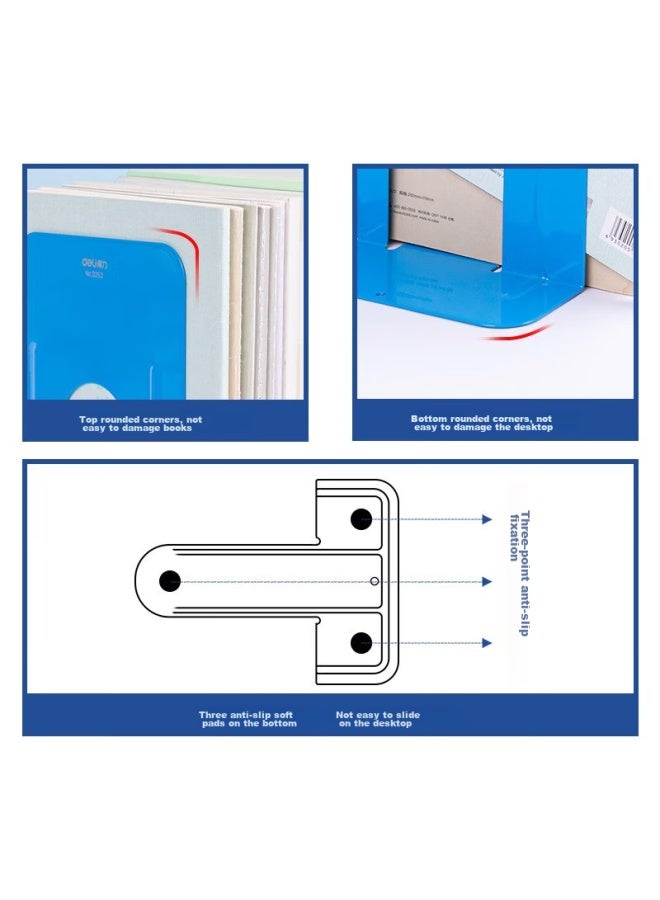 Deli 8.5-inch Metal Desktop Bookend Organizer Shelf, Book Holder, 2 Pieces/office Study Supplies, Blue - Image 5
