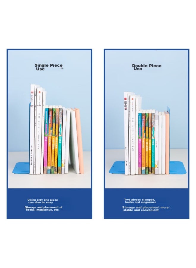 Deli 8.5-inch Metal Desktop Bookend Organizer Shelf, Book Holder, 2 Pieces/office Study Supplies, Blue - Image 4