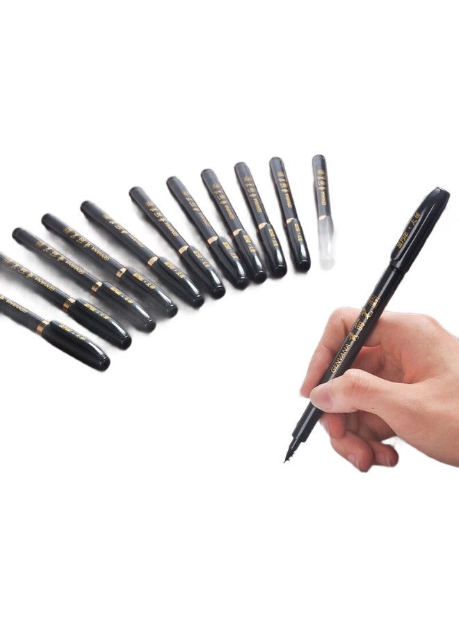 GENVANA Jin Wanian Zhongkai Xiuli Calligraphy Practice Pen, Fountain Pen-Style Calligraphy Brush Pen, Calligraphy Practice Pen For Invitations, Signature Pen, Soft And Hard Pen, Black (12-Pack) G-0939 - Image 1