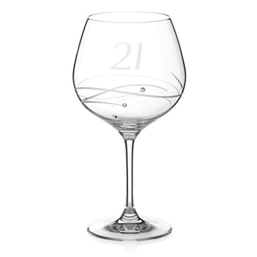 DIAMANTE Swarovski 21st Birthday Gin Copa Glass  Single Crystal Gin Balloon Glass with a Hand Etched 21  Embellished with Swarovski Crystals