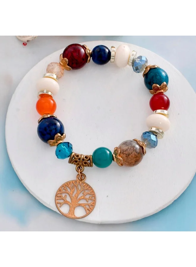 VOYLLA Tree Of Life Coloured Beads Slip-On Bracelet Rakhi