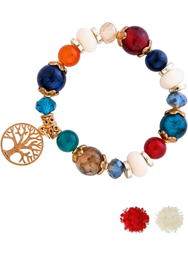 VOYLLA Tree Of Life Coloured Beads Slip-On Bracelet Rakhi
