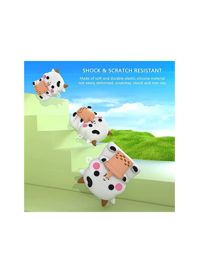 Excefore Case For Air Pods Cute Air Pods 2 Case With Keychain Boba Tea Cow Funny 3D Cartoon Animal Case Soft Pvc Fun Protection Shockproof Charging Case Cover For Air Pods 1St Generation 2Nd Generation  - Image 4