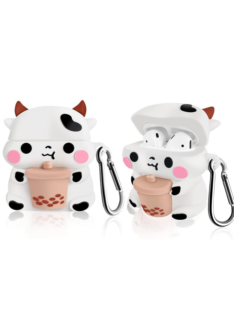 Excefore Case For Air Pods Cute Air Pods 2 Case With Keychain Boba Tea Cow Funny 3D Cartoon Animal Case Soft Pvc Fun Protection Shockproof Charging Case Cover For Air Pods 1St Generation 2Nd Generation  - Image 1