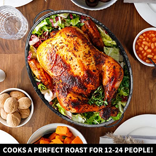 DIMESHY 18Inch Roasting Pan, Enamel on Steel, Black Covered Oval Roaster Pan with Lid, Large Cookware for Turkey, Small Chicken, Roast Baking Pan. - Image 3