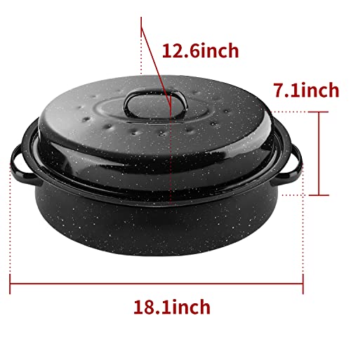 DIMESHY 18Inch Roasting Pan, Enamel on Steel, Black Covered Oval Roaster Pan with Lid, Large Cookware for Turkey, Small Chicken, Roast Baking Pan. - Image 2