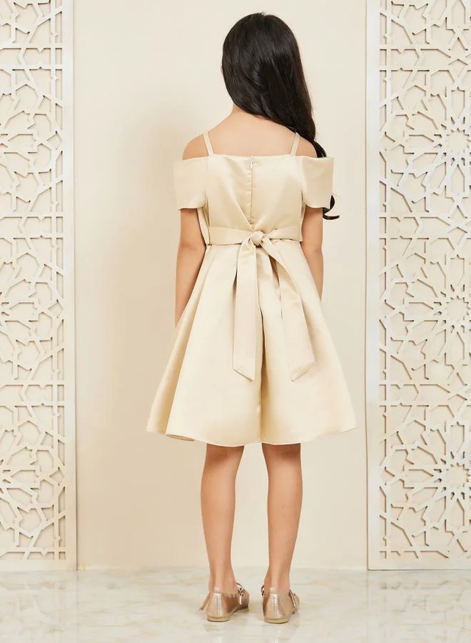 Styli Off-Shoulder Satin Dress