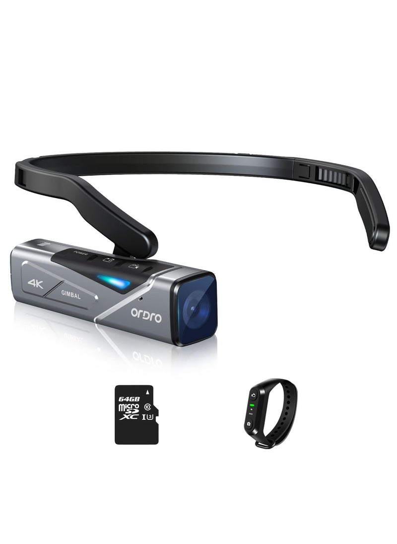 ORDRO ORDRO EP7 4K 60FPS Camcorder Head-Mounted Video Camera, Wi-Fi APP Control, 2-Axis Gimbal Stabilizer with Remote Control,64GB Memory Card  - Image 1