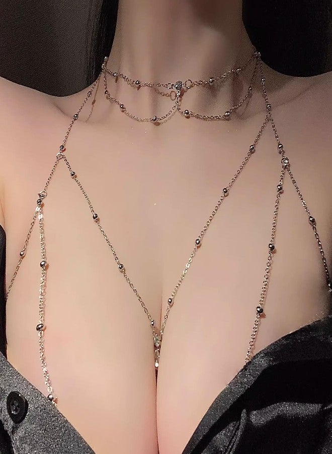 TARINI 2Pcs Gold Body Chain & Waist Chain,1Pcs Chest Chain, 1Pcs Necklace, Plated Rhinestone Crossover Body Jewelry, Sexy Crystal Bra Belly Chain for Women Summer Beach Night Out Low-Cut Dress Casual Outfit - Image 3