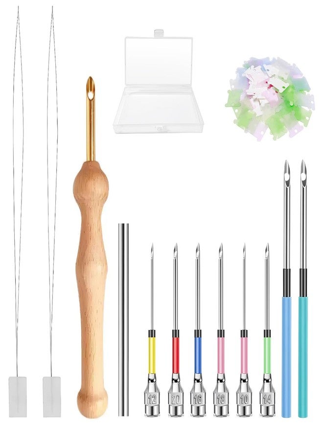 TecoKart 22PCS Punch Needle Set - 9 Sizes, Needle Threader, Wooden Handle Embroidery Pen, Floss Winding Board, DIY Sewing Tools - Image 1