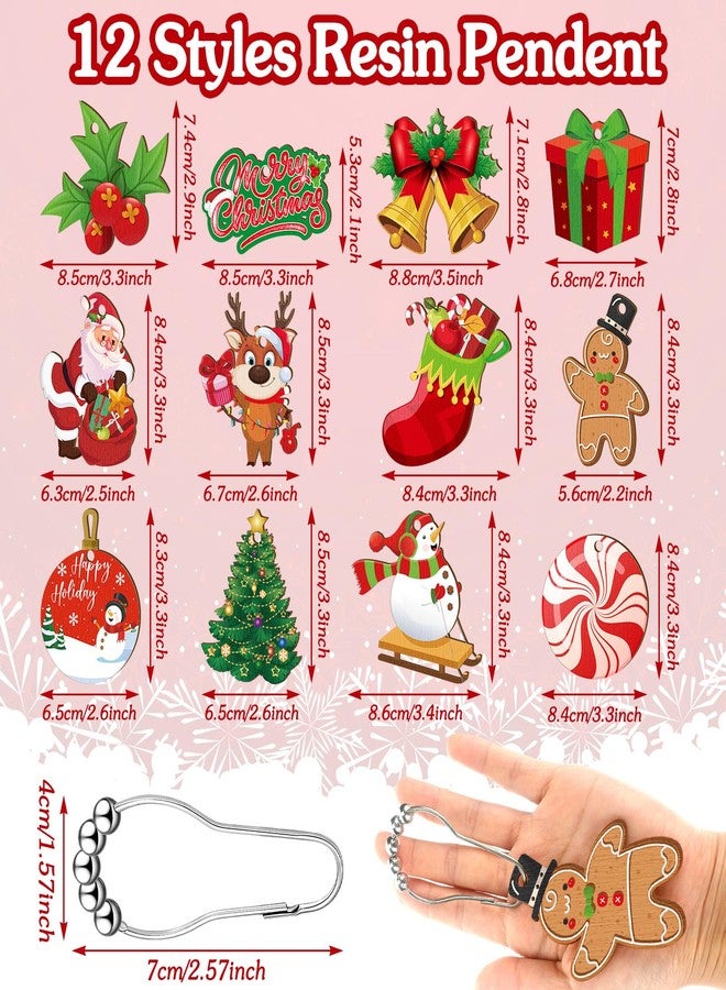 Barydat Set of 24 Christmas Shower Curtain Hooks Xmas Shower Curtain Rings Decorative Santa Claus Snowman Tree Rust Resistant Hooks for Shower Curtains for Bathroom Bedroom Decorations Accessories - Image 2