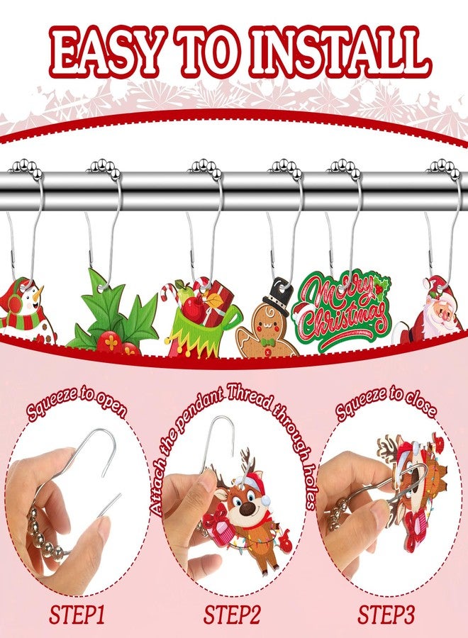 Barydat Set of 24 Christmas Shower Curtain Hooks Xmas Shower Curtain Rings Decorative Santa Claus Snowman Tree Rust Resistant Hooks for Shower Curtains for Bathroom Bedroom Decorations Accessories - Image 3