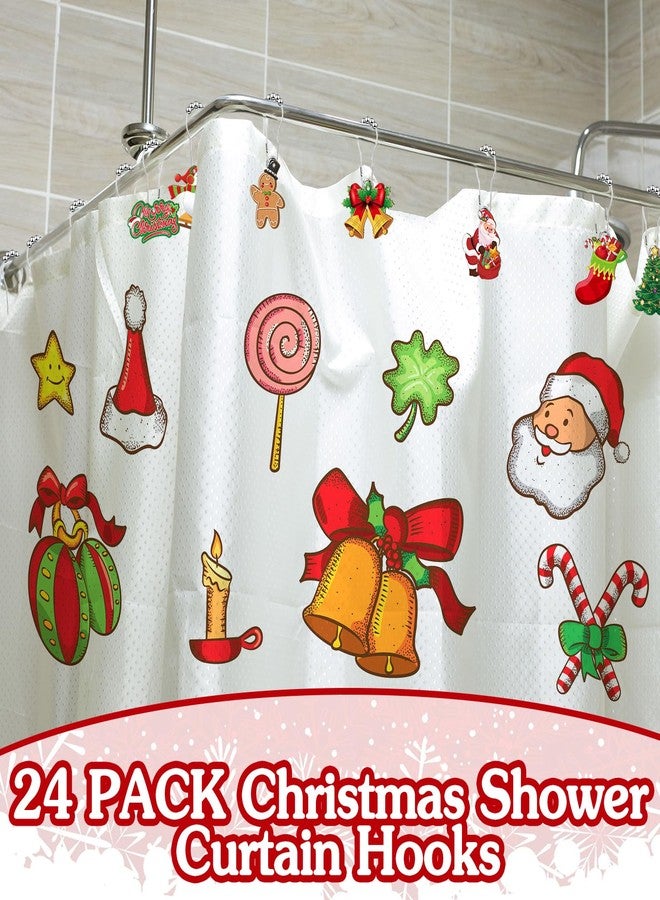 Barydat Set of 24 Christmas Shower Curtain Hooks Xmas Shower Curtain Rings Decorative Santa Claus Snowman Tree Rust Resistant Hooks for Shower Curtains for Bathroom Bedroom Decorations Accessories - Image 4