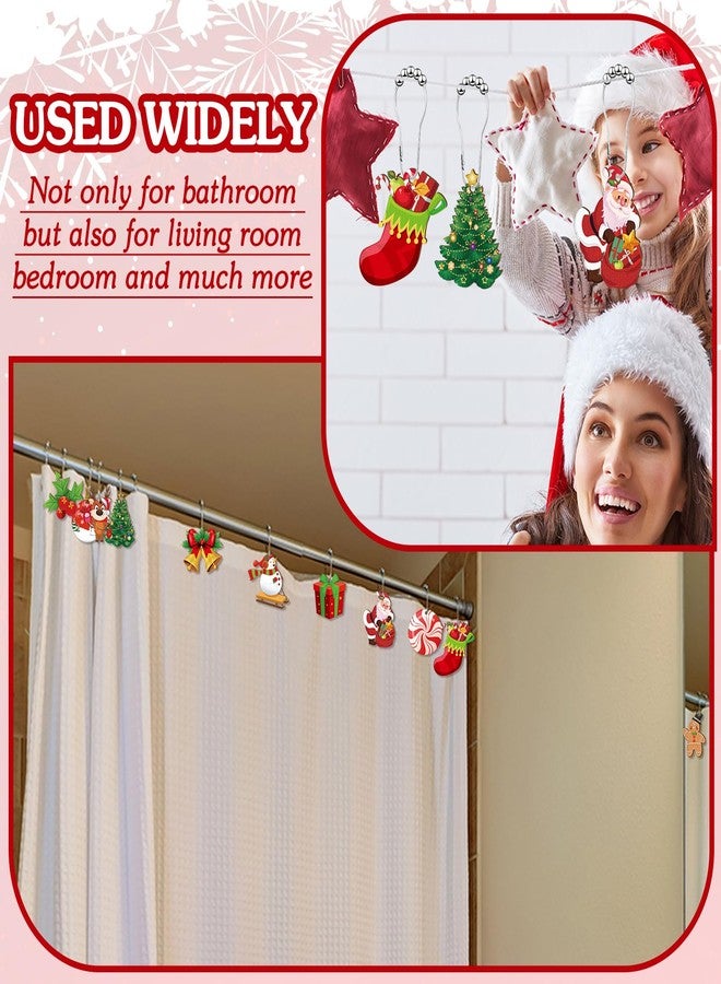 Barydat Set of 24 Christmas Shower Curtain Hooks Xmas Shower Curtain Rings Decorative Santa Claus Snowman Tree Rust Resistant Hooks for Shower Curtains for Bathroom Bedroom Decorations Accessories - Image 5