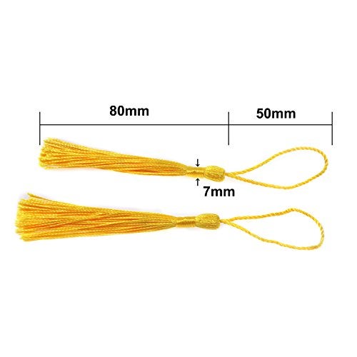 VAPKER 100 Pieces Yellow Tassels 13cm/5-Inch Silky Handmade Soft Tassels Floss Bookmark Tassels with 2-Inch Cord Loop for Jewelry Making, DIY Projects, Bookmarks - Image 3