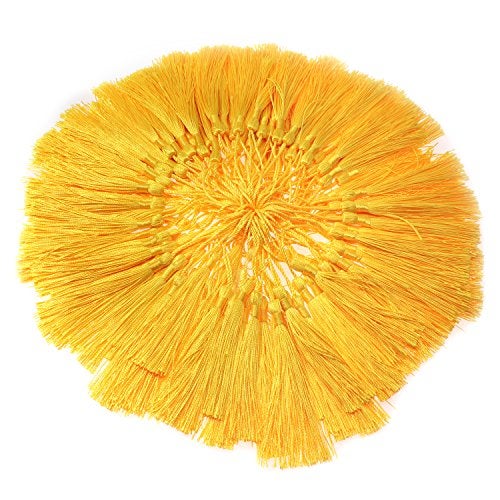 VAPKER 100 Pieces Yellow Tassels 13cm/5-Inch Silky Handmade Soft Tassels Floss Bookmark Tassels with 2-Inch Cord Loop for Jewelry Making, DIY Projects, Bookmarks - Image 2