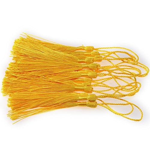 VAPKER 100 Pieces Yellow Tassels 13cm/5-Inch Silky Handmade Soft Tassels Floss Bookmark Tassels with 2-Inch Cord Loop for Jewelry Making, DIY Projects, Bookmarks - Image 5