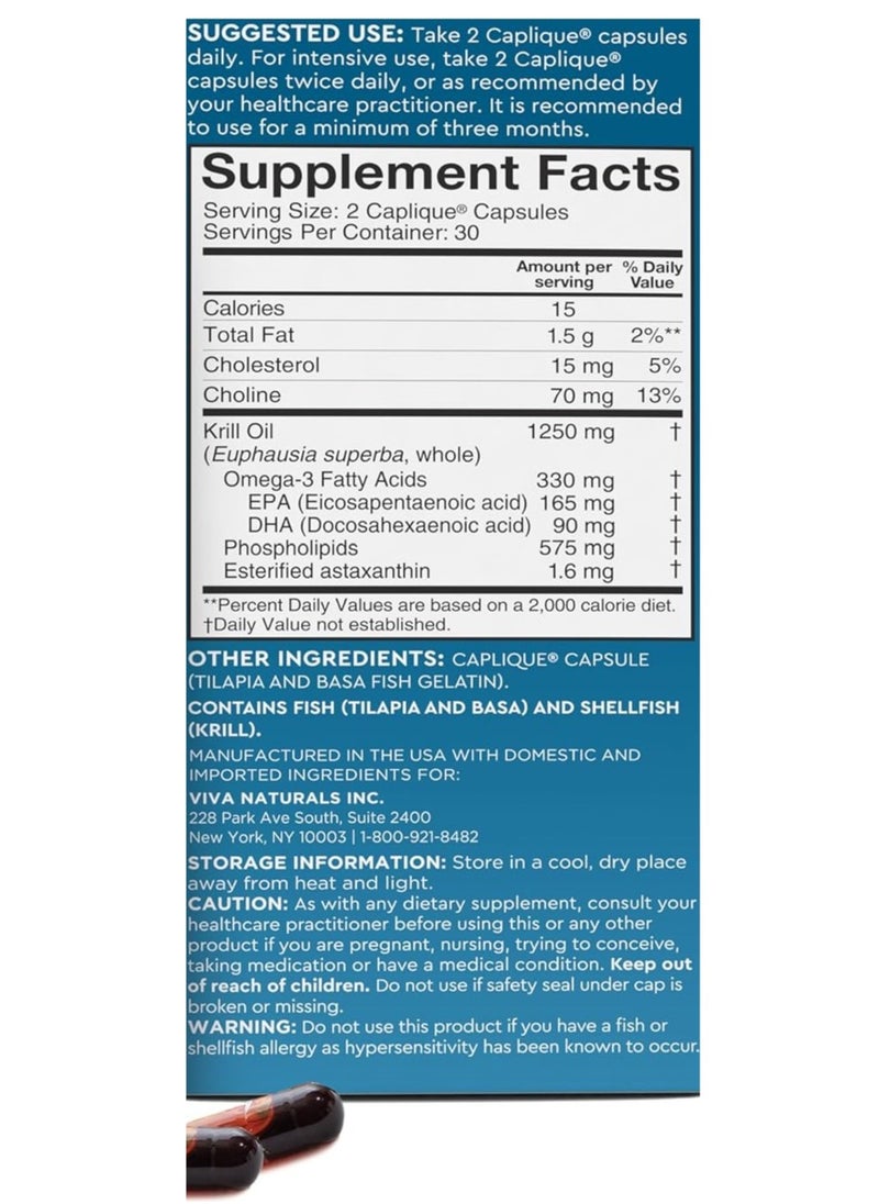 Viva Naturals - Antarctic Krill Oil Astaxanthin 60 Caplique Capsules - Image 1