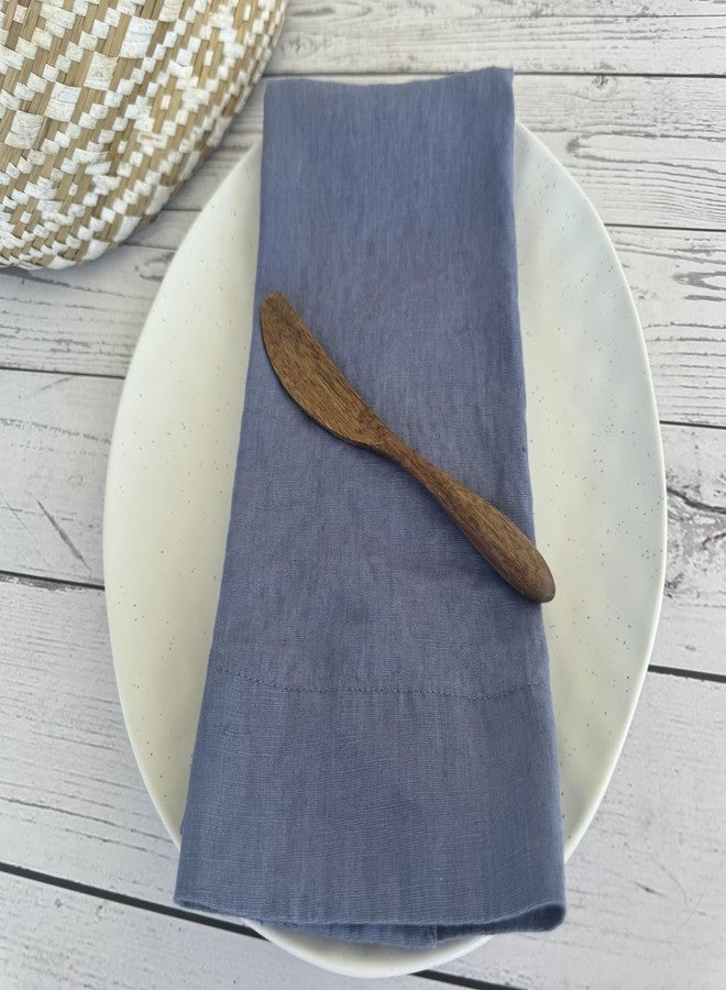 Eight Owls Linen Napkins - Stonewashed Pure Linen Cloth Napkins – Size 20 Inch x 20 Inch - 2 Inch Hem with Mitered Corners – 100% French Flax – Set of 4 Dinner Napkins, Rustic Luxe (Rustic Blue) - Image 4