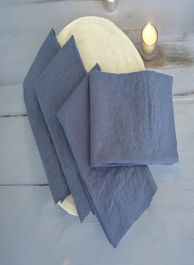 Eight Owls Linen Napkins - Stonewashed Pure Linen Cloth Napkins – Size 20 Inch x 20 Inch - 2 Inch Hem with Mitered Corners – 100% French Flax – Set of 4 Dinner Napkins, Rustic Luxe (Rustic Blue) - Image 5