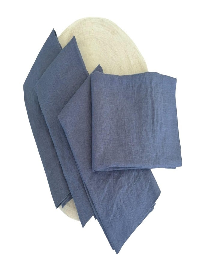 Eight Owls Linen Napkins - Stonewashed Pure Linen Cloth Napkins – Size 20 Inch x 20 Inch - 2 Inch Hem with Mitered Corners – 100% French Flax – Set of 4 Dinner Napkins, Rustic Luxe (Rustic Blue) - Image 1
