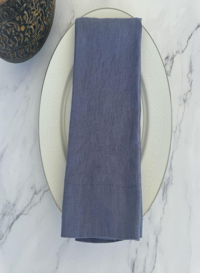 Eight Owls Linen Napkins - Stonewashed Pure Linen Cloth Napkins – Size 20 Inch x 20 Inch - 2 Inch Hem with Mitered Corners – 100% French Flax – Set of 4 Dinner Napkins, Rustic Luxe (Rustic Blue) - Image 3
