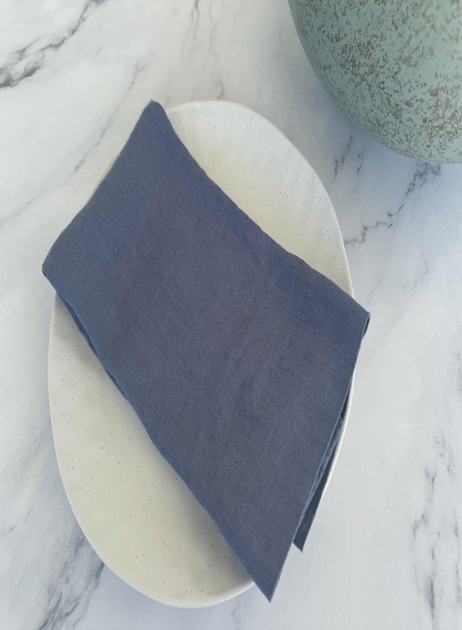 Eight Owls Linen Napkins - Stonewashed Pure Linen Cloth Napkins – Size 20 Inch x 20 Inch - 2 Inch Hem with Mitered Corners – 100% French Flax – Set of 4 Dinner Napkins, Rustic Luxe (Rustic Blue) - Image 2