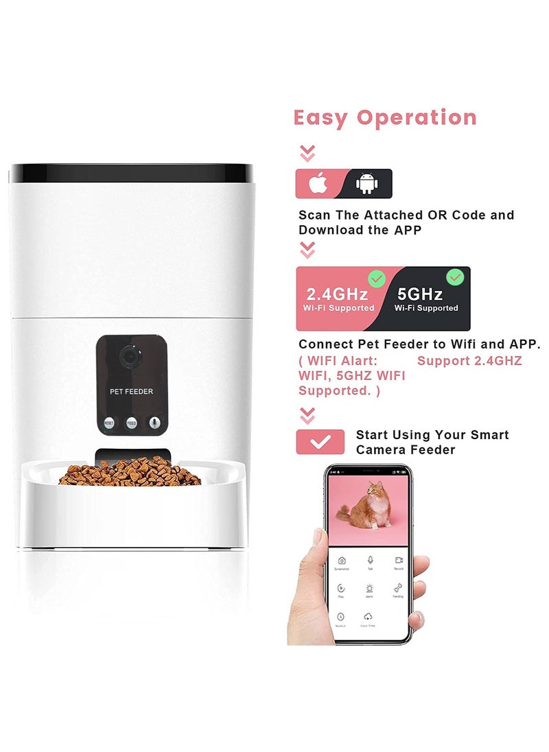Pet Feeder,,6L Automatic Cat Feeder with 1080P Camera, Pet Food Dispenser for Cats and Dogs WiFi Smart Feeder with 6L 2-Way Audio, App Control, Timed Feeder, Voice Recorder for Schedule Feeding