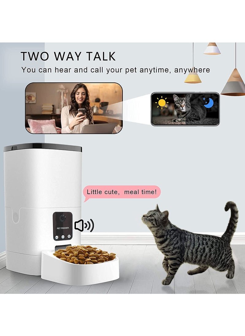 Pet Feeder,,6L Automatic Cat Feeder with 1080P Camera, Pet Food Dispenser for Cats and Dogs WiFi Smart Feeder with 6L 2-Way Audio, App Control, Timed Feeder, Voice Recorder for Schedule Feeding