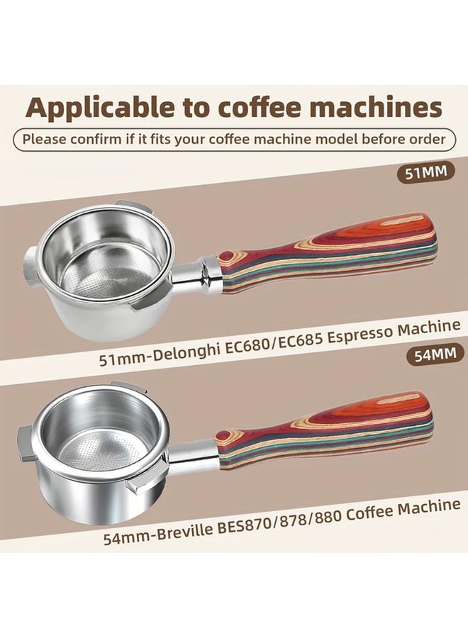 51mm Coffee Bottomless Portafilter Handle With 100 Pcs Unbleached Coffee Filter Papers Stainless Steel Espresso Machine Replacement Accessories Colored Wood Handle - Image 2