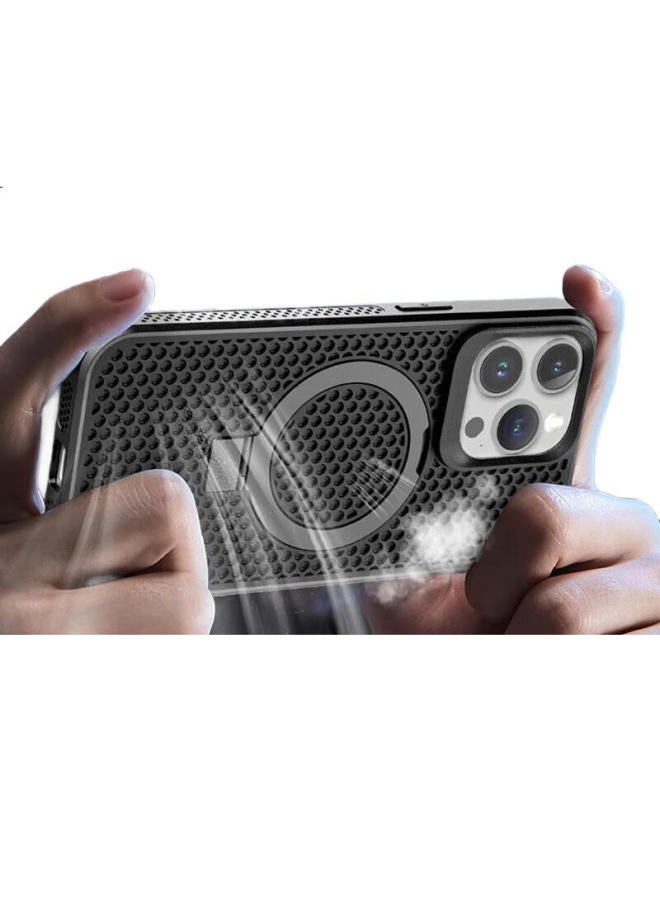 Hotfire Magnetic Case For Iphone 15 Pro, Magsafe Compatible, Ice Ring Stand Protective Cover, Frosted Summer Honeycomb Heat Dissipation Breathable - Gray - Image 3