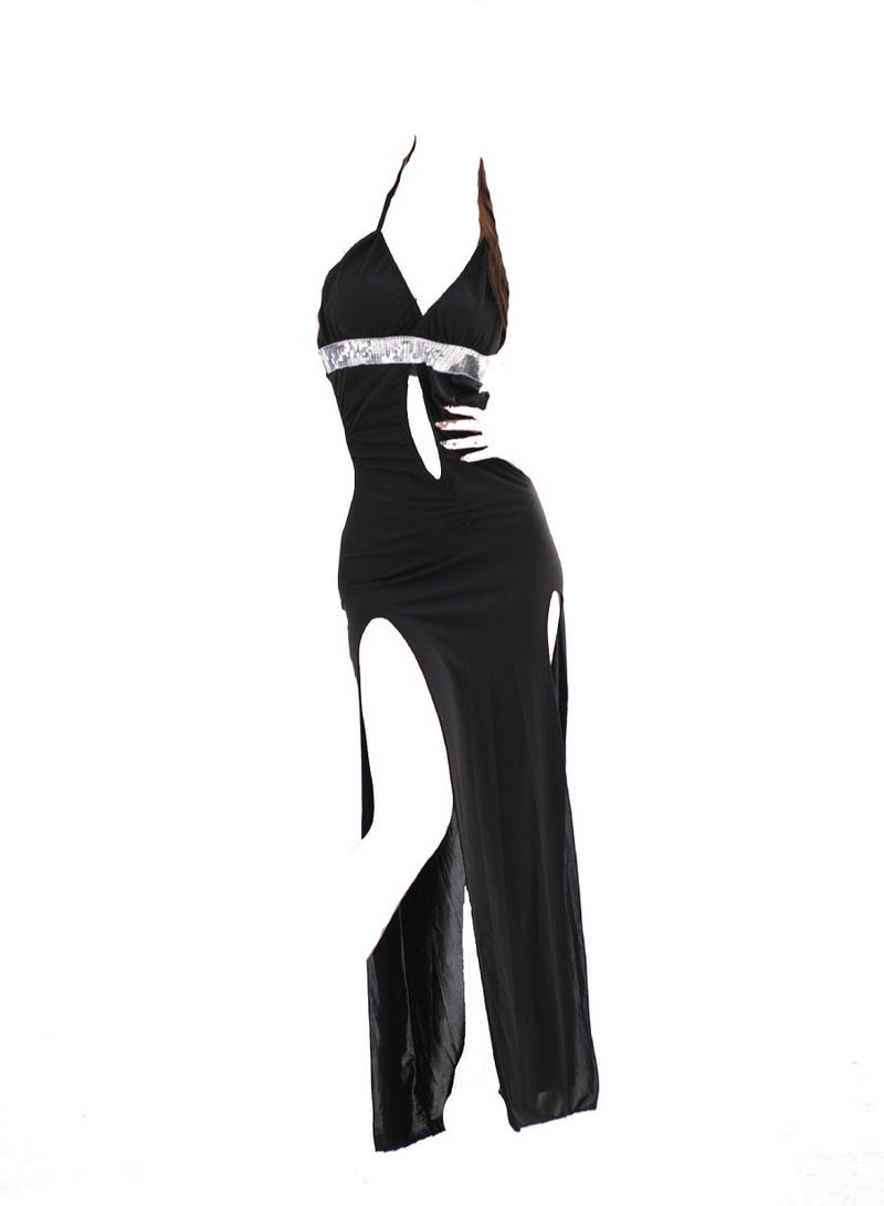 Women Cut Out Side Sleeveless Split Thigh Party Bodycon Maxi Dress - Image 1