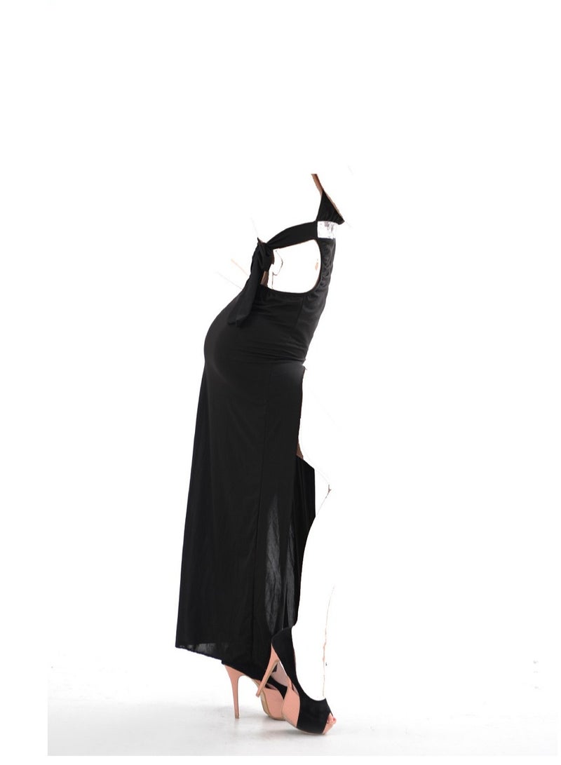 Women Cut Out Side Sleeveless Split Thigh Party Bodycon Maxi Dress - Image 3