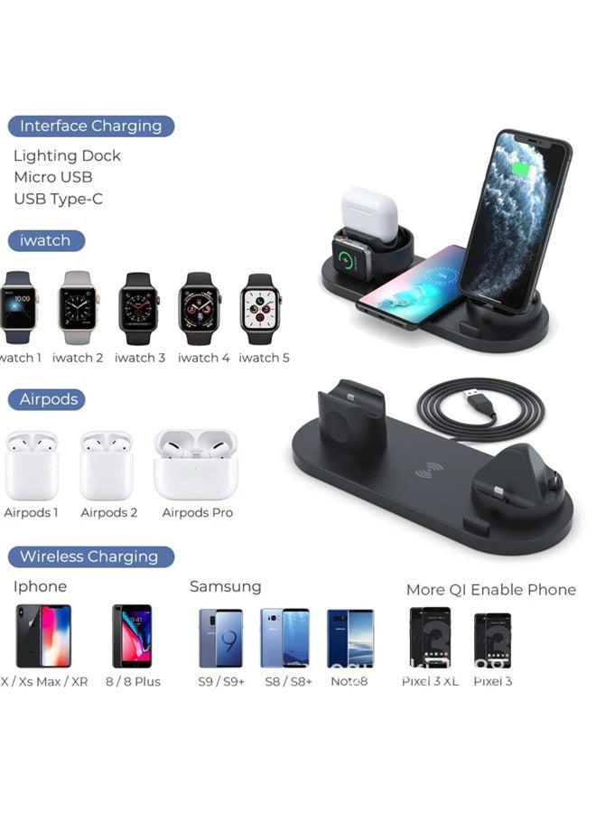 We Happy 6 in 1 Wireless Charging Station, Multi-Function Portable Fast Charger Stand for Smartphone, Watch and Air buds - Image 4