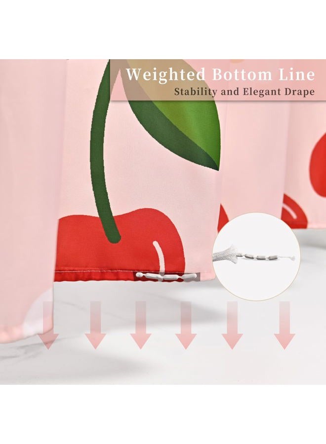 ANYBAR Fabric Shower Curtain Cute Floral Cherry Curtains Waterproof Soft Polyester Bathroom Curtain- Decorative Washable Privacy Cloth Shower Curtain for Bathroom Hotel (72x72inch) Pink - Image 4