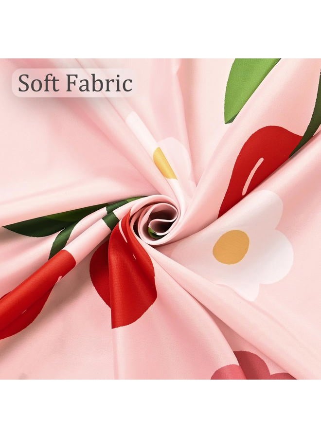 ANYBAR Fabric Shower Curtain Cute Floral Cherry Curtains Waterproof Soft Polyester Bathroom Curtain- Decorative Washable Privacy Cloth Shower Curtain for Bathroom Hotel (72x72inch) Pink - Image 2