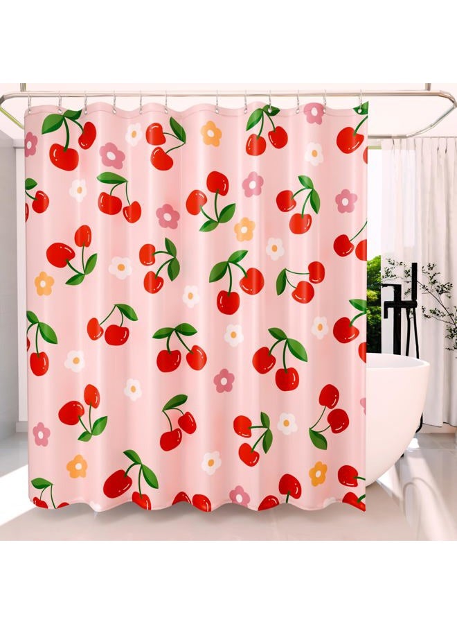 ANYBAR Fabric Shower Curtain Cute Floral Cherry Curtains Waterproof Soft Polyester Bathroom Curtain- Decorative Washable Privacy Cloth Shower Curtain for Bathroom Hotel (72x72inch) Pink - Image 1