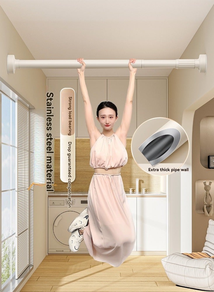Dominy Telescopic Closet Pole,Closet Shelf Rod，Tension Shower Curtain Rod 70 to 120 cm, Heavy Duty Tension Curtain Rod, No Drilling Required, Suitable for Windows, Room Dividers, Outdoor, Terrace, Bathroom, Doors, Wardrobes, Easy to Install and Adjustable - White - Image 2
