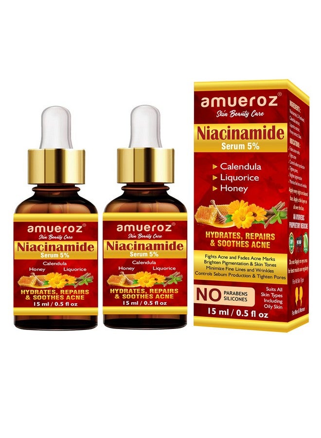 Amueroz 5% Niacinamide Face Serum for Reduce Acne Marks, Blemishes-PACK OF TWO | Tighten pores & Controls sebum production | Minimize fine lines and wrinkles & Brighten pigmentation (15 ml)