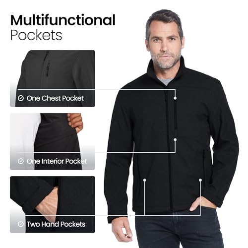 Weatherproof Men's Softshell Jacket for Men, Wind & Water Resistant, Breathable Midweight Outdoor Coat, Lightweight Windbreaker for Spring, Fall & Winter - Black, Large - Image 4