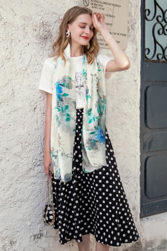 GERINLY Blue Turquoise Scarf Shawl Peony Print Beach Wrap Pretty Scarves for Women Hawaii Head Cover for Travel - Image 2