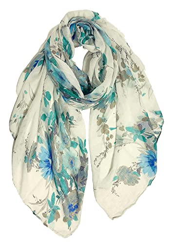 GERINLY Blue Turquoise Scarf Shawl Peony Print Beach Wrap Pretty Scarves for Women Hawaii Head Cover for Travel - Image 1