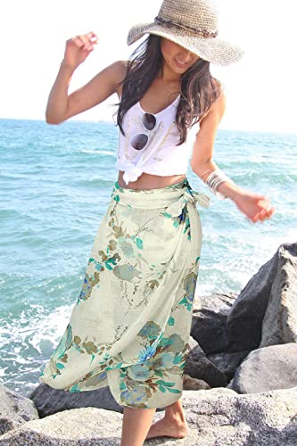 GERINLY Blue Turquoise Scarf Shawl Peony Print Beach Wrap Pretty Scarves for Women Hawaii Head Cover for Travel - Image 3
