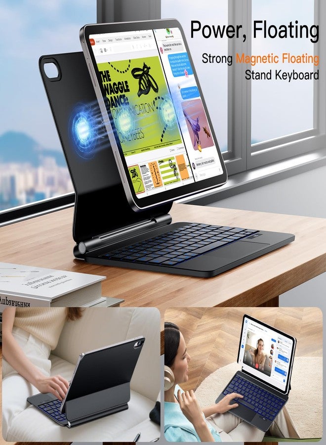 JUQITECH Magic Keyboard Case for iPad 11th Gen (A16, 2025) & 10th Gen (10.9-inch, 2022) with Multi-Touch Trackpad, LED Status Display, 6-Row Backlit Keys, Floating Magnetic Cantilever Stand, Black - Image 5