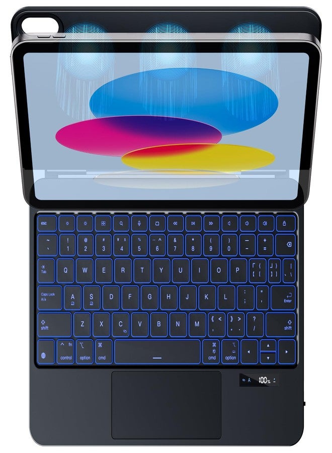 JUQITECH Magic Keyboard Case for iPad 11th Gen (A16, 2025) & 10th Gen (10.9-inch, 2022) with Multi-Touch Trackpad, LED Status Display, 6-Row Backlit Keys, Floating Magnetic Cantilever Stand, Black - Image 1
