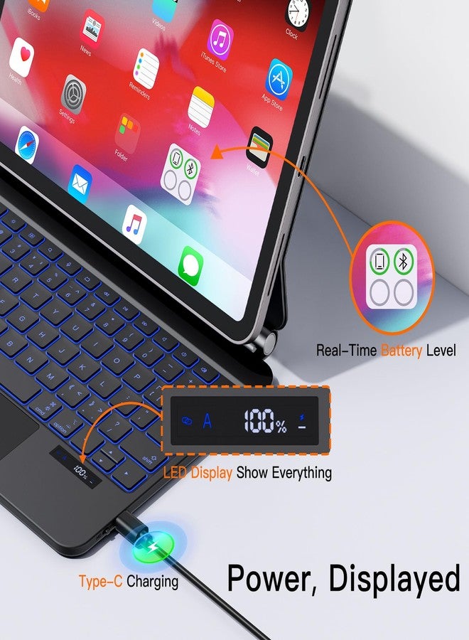 JUQITECH Magic Keyboard Case for iPad 11th Gen (A16, 2025) & 10th Gen (10.9-inch, 2022) with Multi-Touch Trackpad, LED Status Display, 6-Row Backlit Keys, Floating Magnetic Cantilever Stand, Black - Image 3