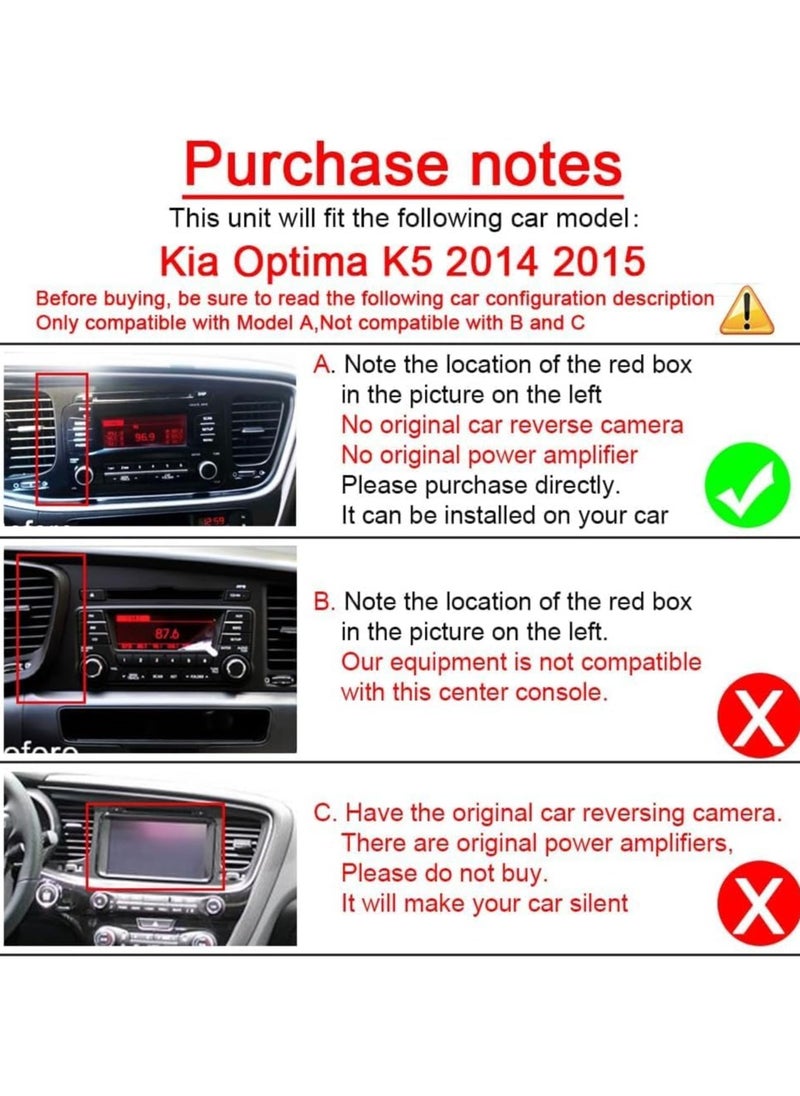 Vierex - Android Car Stereo Screen For Kia Optima K5 2014 2015 4GB RAM Support Apple Carplay Android Auto Wireless QLED Fast Interface AHD Camera Included SIM Card Bluetooth - Image 1